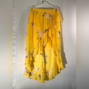A New Day Yellow Floral Hi-Low Ruffle Maxi Skirt